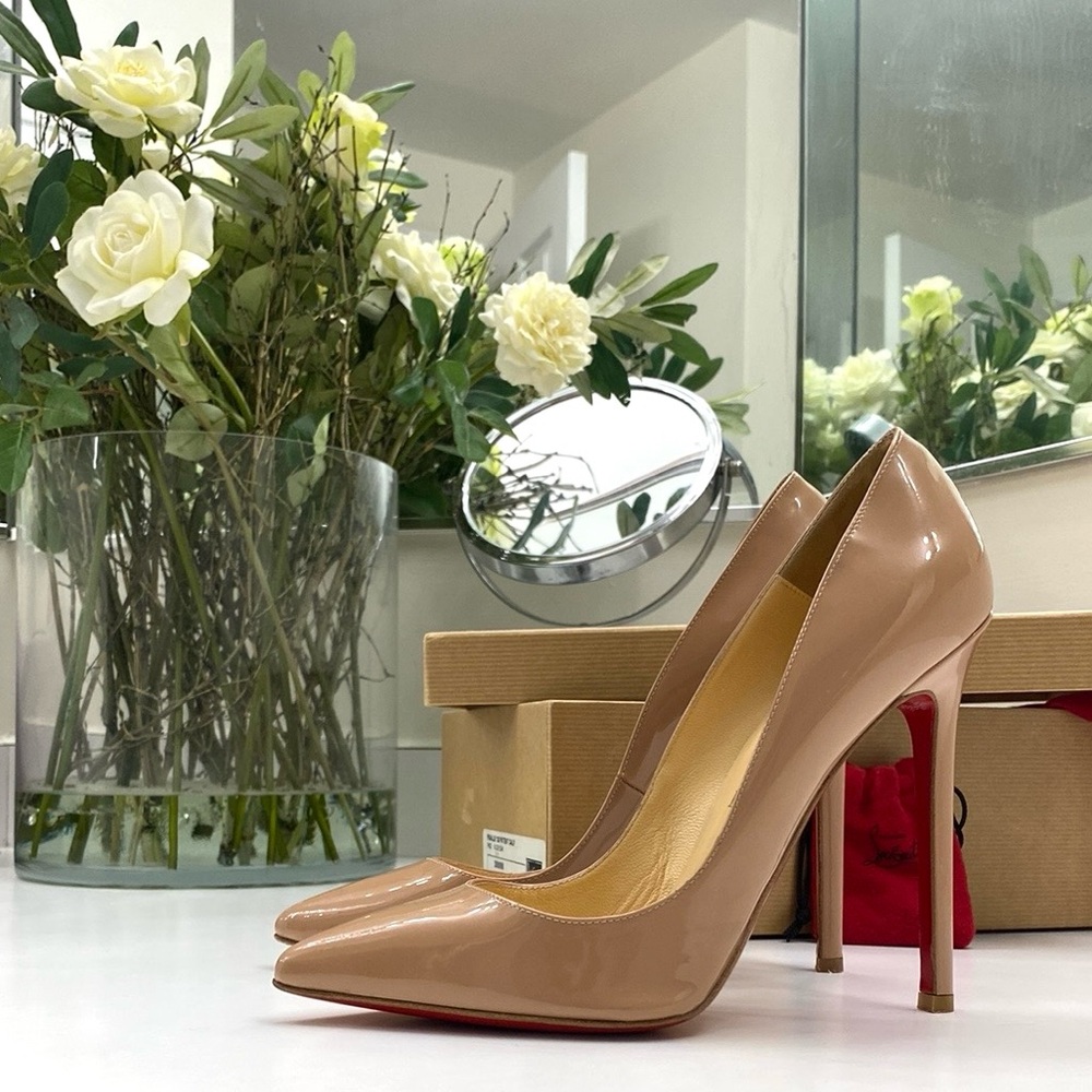 Christian Louboutin Pigalle 120 Beige Patent Flawless Heels